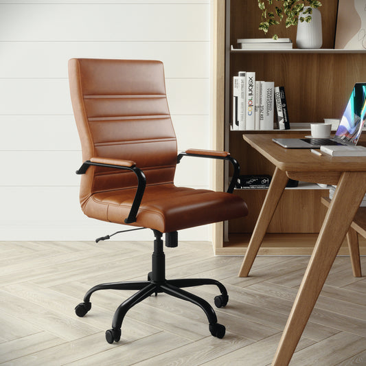 Whitney High Back Brown LeatherSoft Executive Swivel Office Chair with Black Frame and Arms Brown LeatherSoft/Black Frame GO-2286H-BR-BK-GG