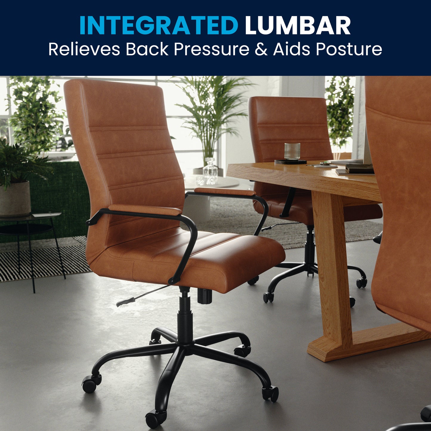 Whitney High Back Brown LeatherSoft Executive Swivel Office Chair with Black Frame and Arms Brown LeatherSoft/Black Frame