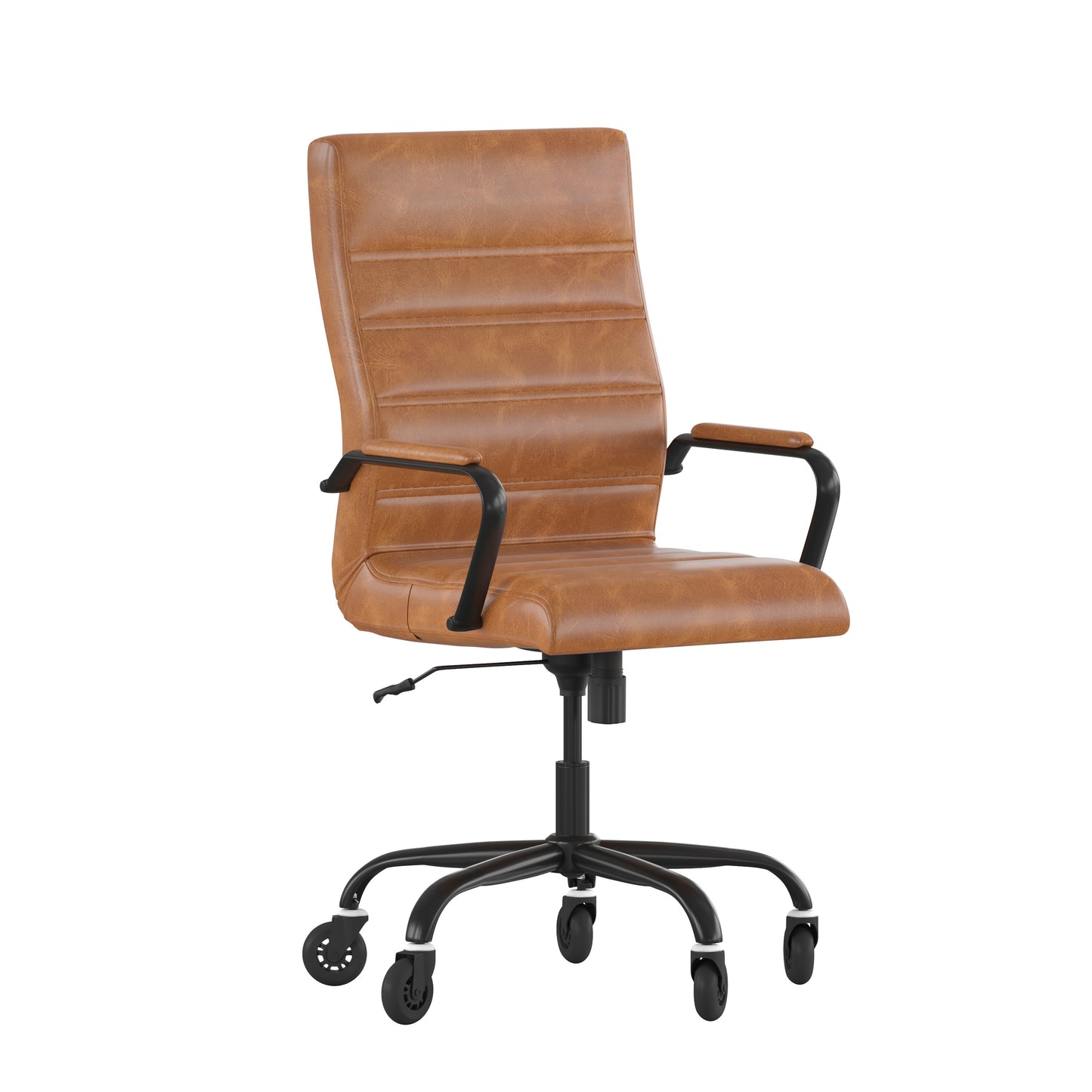 Whitney High Back Brown LeatherSoft Executive Swivel Office Chair with Black Frame, Arms, and Transparent Roller Wheels Brown LeatherSoft/Black Frame