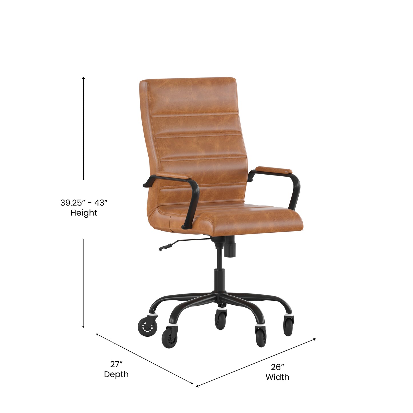 Whitney High Back Brown LeatherSoft Executive Swivel Office Chair with Black Frame, Arms, and Transparent Roller Wheels Brown LeatherSoft/Black Frame