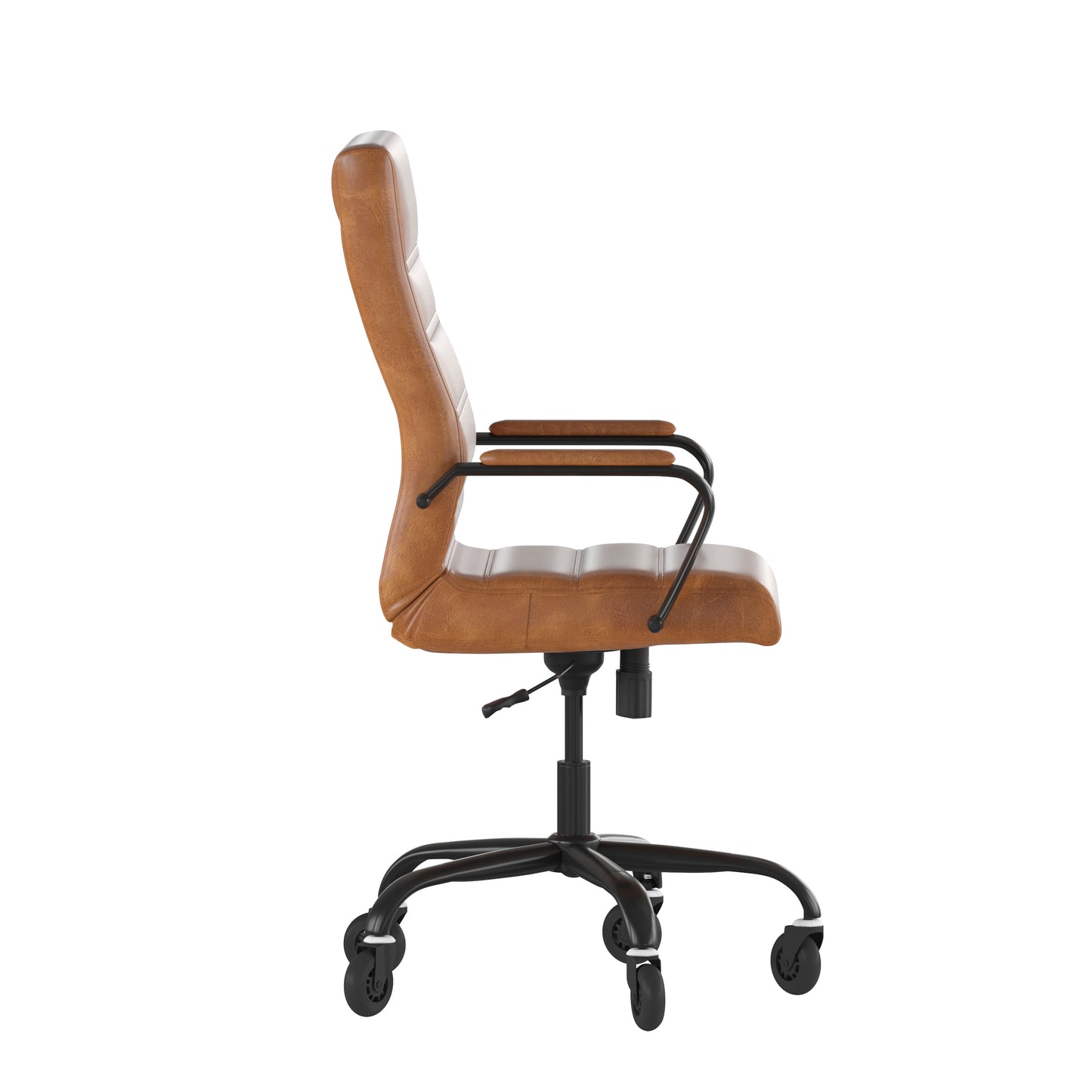 Whitney High Back Brown LeatherSoft Executive Swivel Office Chair with Black Frame, Arms, and Transparent Roller Wheels Brown LeatherSoft/Black Frame