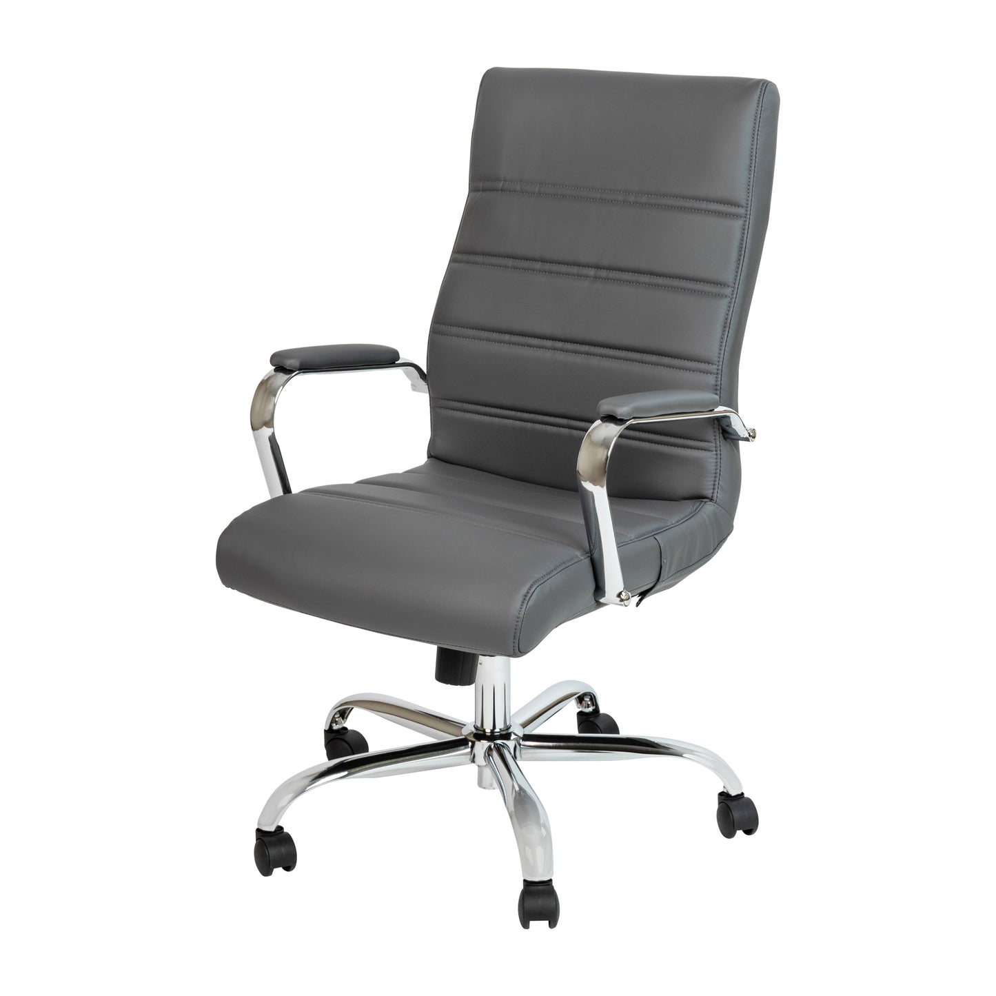 Whitney High Back Gray LeatherSoft Executive Swivel Office Chair with Chrome Frame and Arms Gray LeatherSoft/Chrome Frame