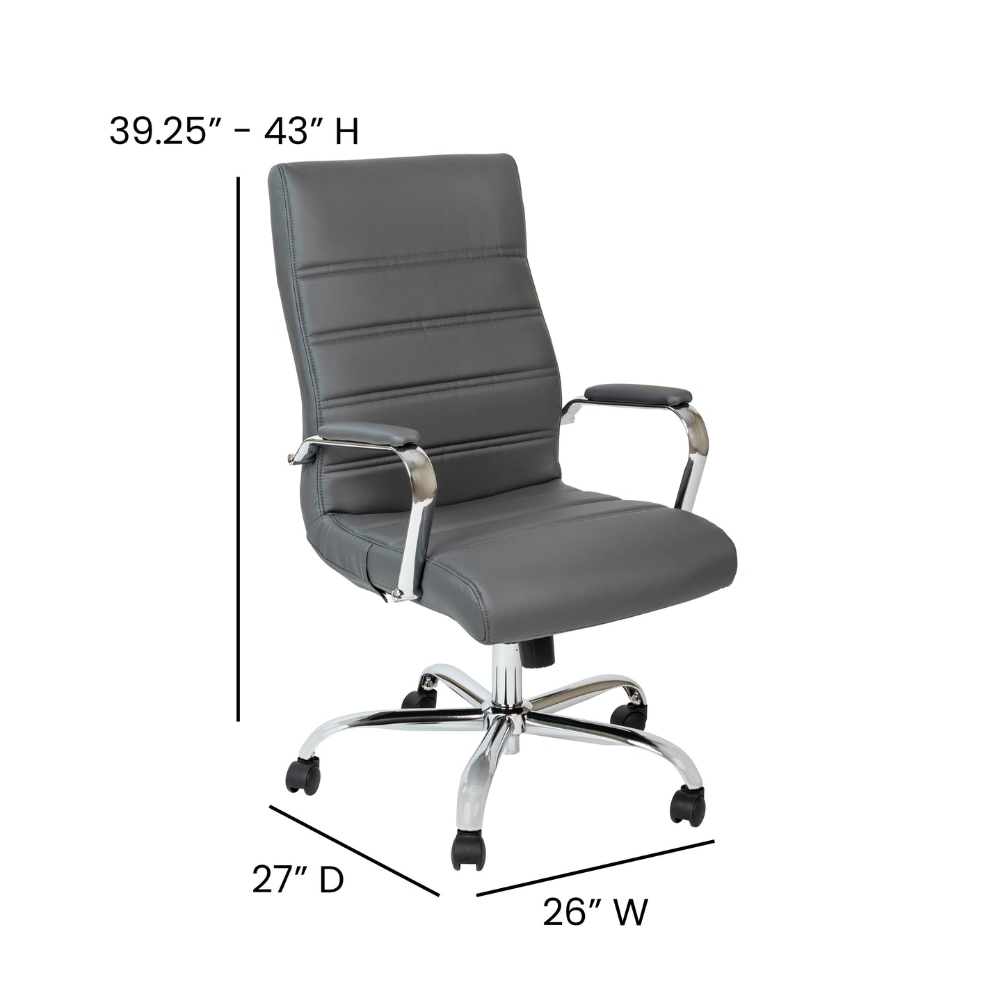 Whitney High Back Gray LeatherSoft Executive Swivel Office Chair with Chrome Frame and Arms Gray LeatherSoft/Chrome Frame