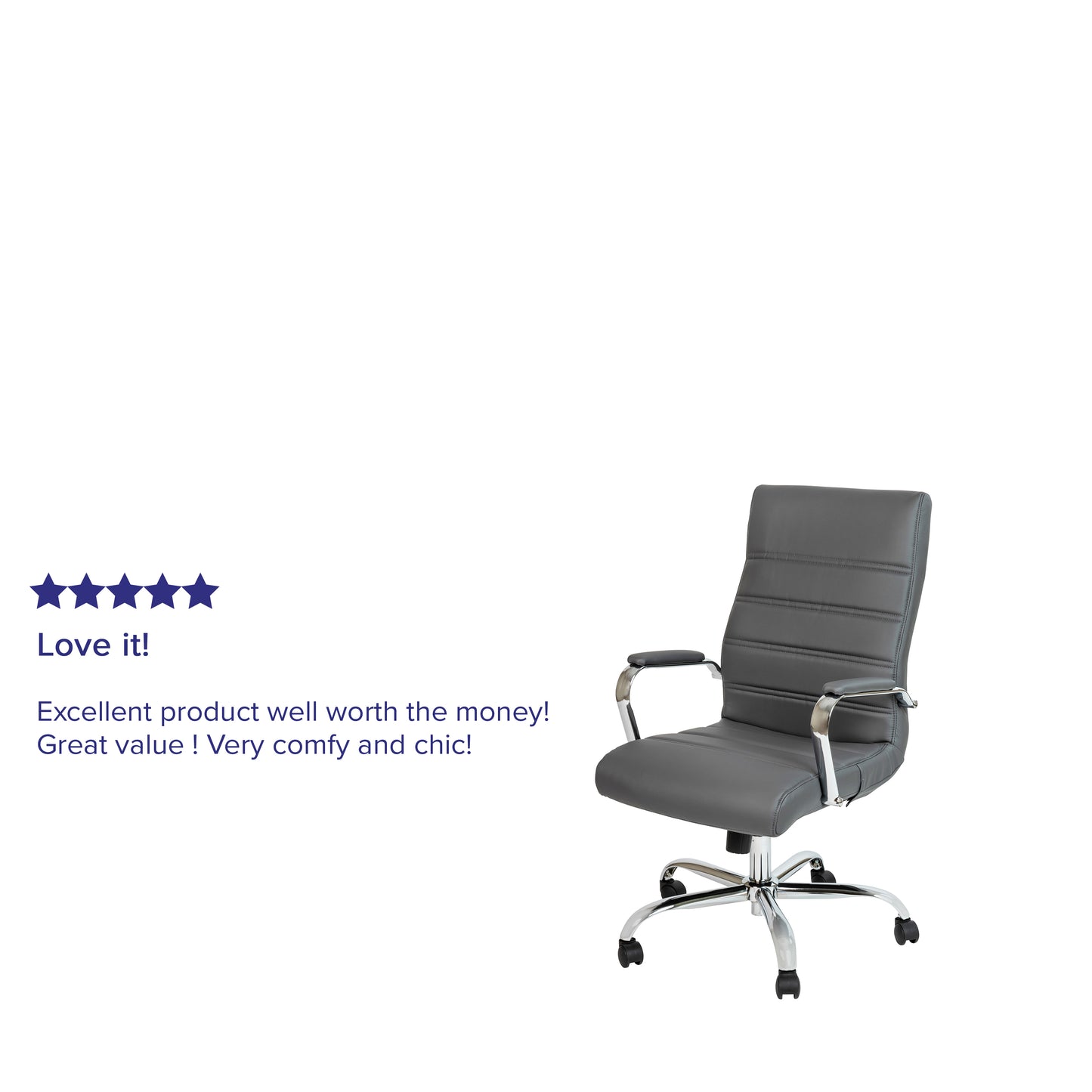 Whitney High Back Gray LeatherSoft Executive Swivel Office Chair with Chrome Frame and Arms Gray LeatherSoft/Chrome Frame