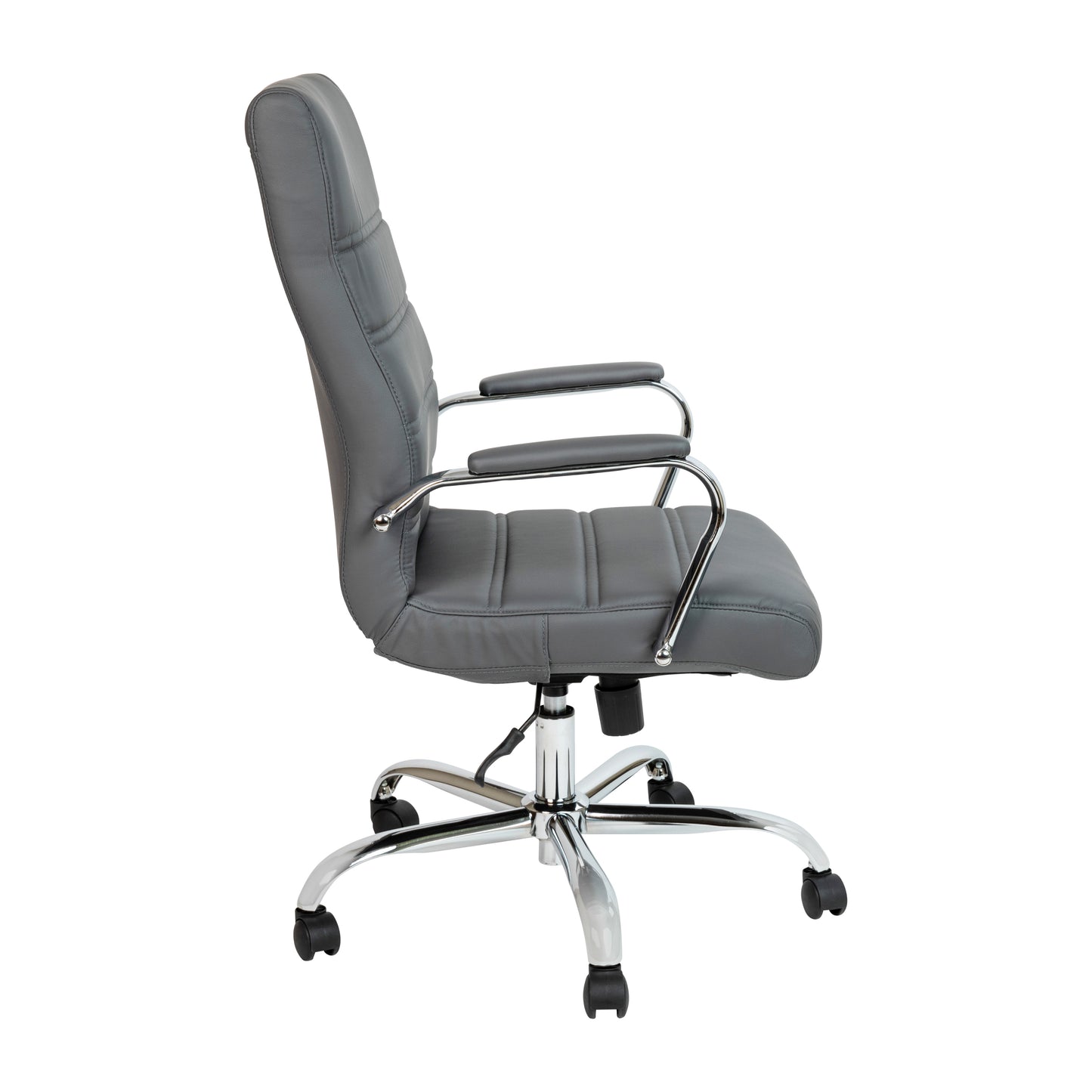 Whitney High Back Gray LeatherSoft Executive Swivel Office Chair with Chrome Frame and Arms Gray LeatherSoft/Chrome Frame