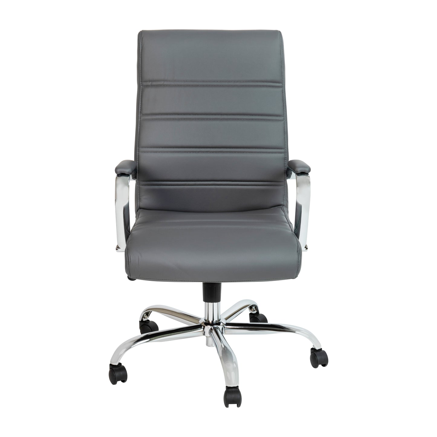 Whitney High Back Gray LeatherSoft Executive Swivel Office Chair with Chrome Frame and Arms Gray LeatherSoft/Chrome Frame