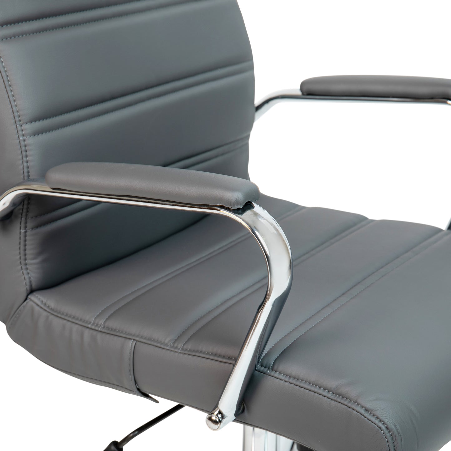 Whitney High Back Gray LeatherSoft Executive Swivel Office Chair with Chrome Frame and Arms Gray LeatherSoft/Chrome Frame