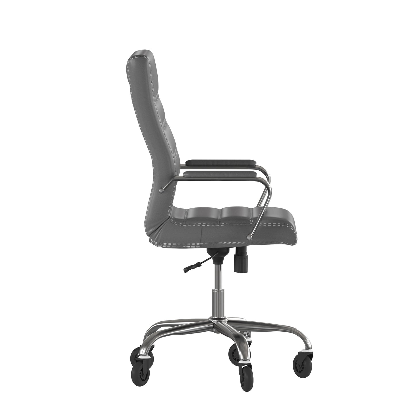 Whitney High Back Gray LeatherSoft Executive Swivel Office Chair with Chrome Frame, Arms, and Transparent Roller Wheels Gray LeatherSoft/Chrome Frame