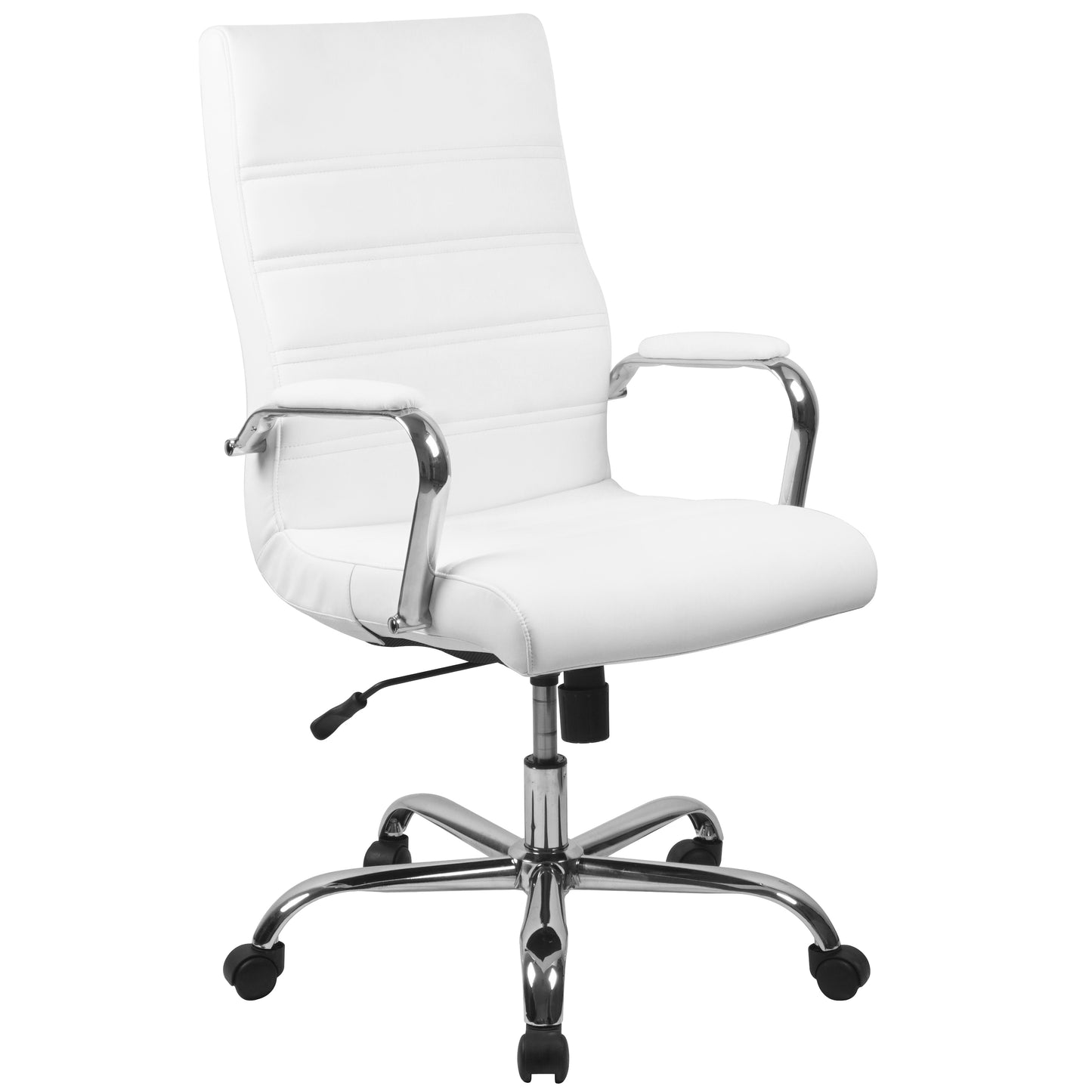 Whitney High Back White LeatherSoft Executive Swivel Office Chair with Chrome Frame and Arms White LeatherSoft/Chrome Frame