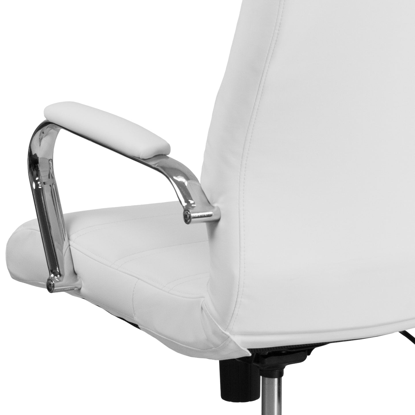Whitney High Back White LeatherSoft Executive Swivel Office Chair with Chrome Frame and Arms White LeatherSoft/Chrome Frame