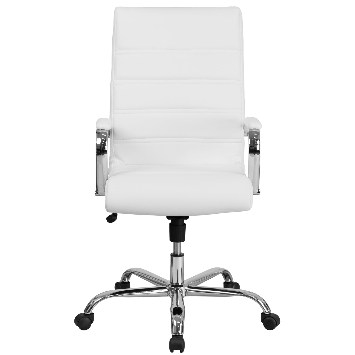 Whitney High Back White LeatherSoft Executive Swivel Office Chair with Chrome Frame and Arms White LeatherSoft/Chrome Frame