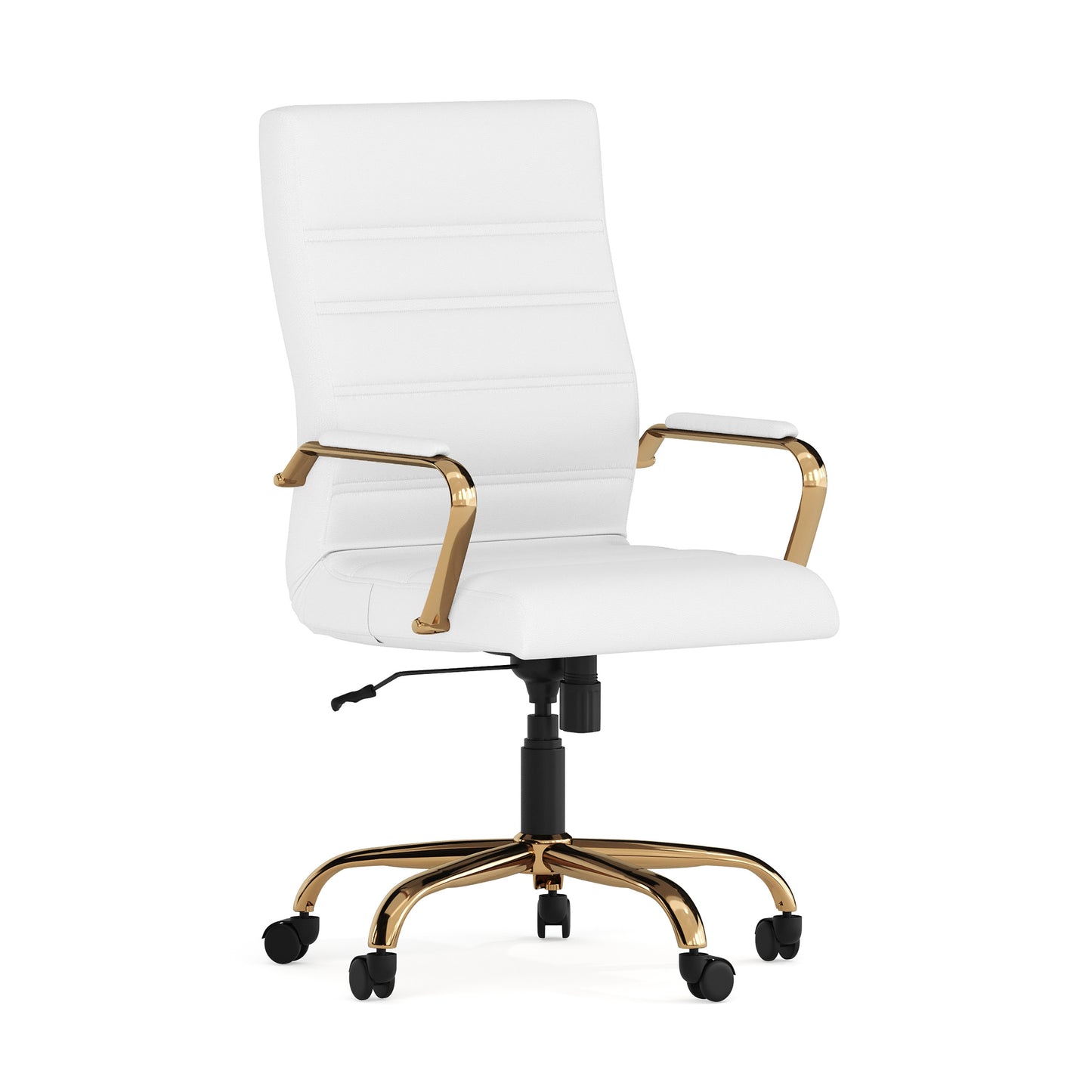Whitney High Back White LeatherSoft Executive Swivel Office Chair with Gold Frame and Arms White LeatherSoft/Gold Frame