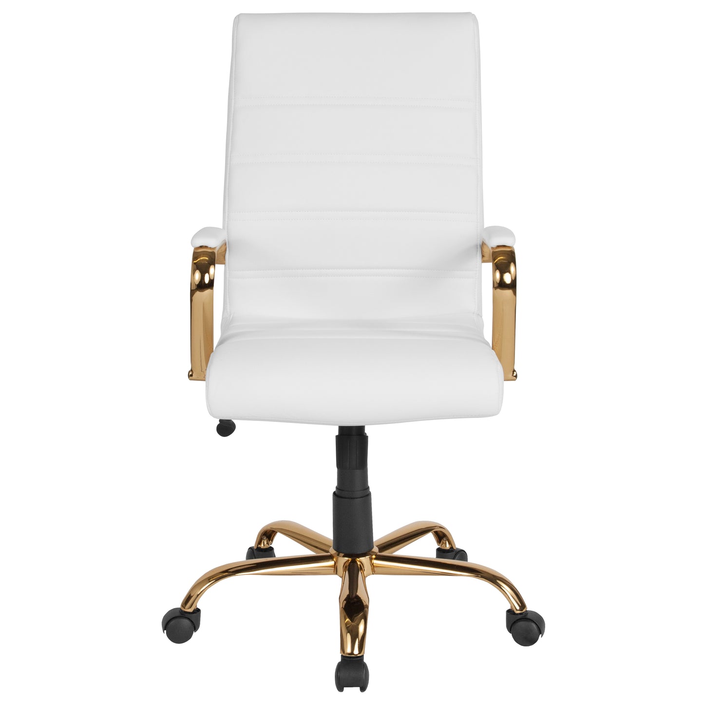 Whitney High Back White LeatherSoft Executive Swivel Office Chair with Gold Frame and Arms White LeatherSoft/Gold Frame