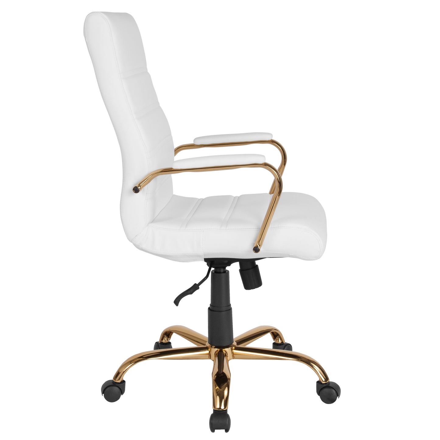 Whitney High Back White LeatherSoft Executive Swivel Office Chair with Gold Frame and Arms White LeatherSoft/Gold Frame