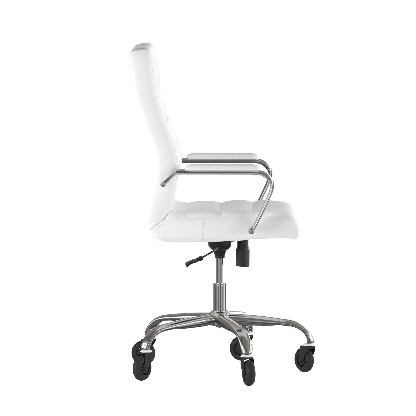 Whitney High Back White LeatherSoft Executive Swivel Office Chair with Chrome Frame, Arms, and Transparent Roller Wheels White LeatherSoft/Chrome Frame
