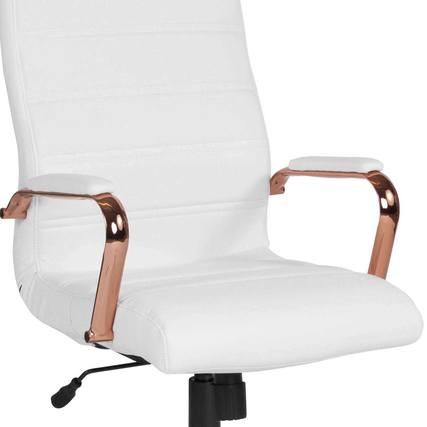 Whitney High Back White LeatherSoft Executive Swivel Office Chair with Rose Gold Frame and Arms White LeatherSoft/Rose Gold Frame