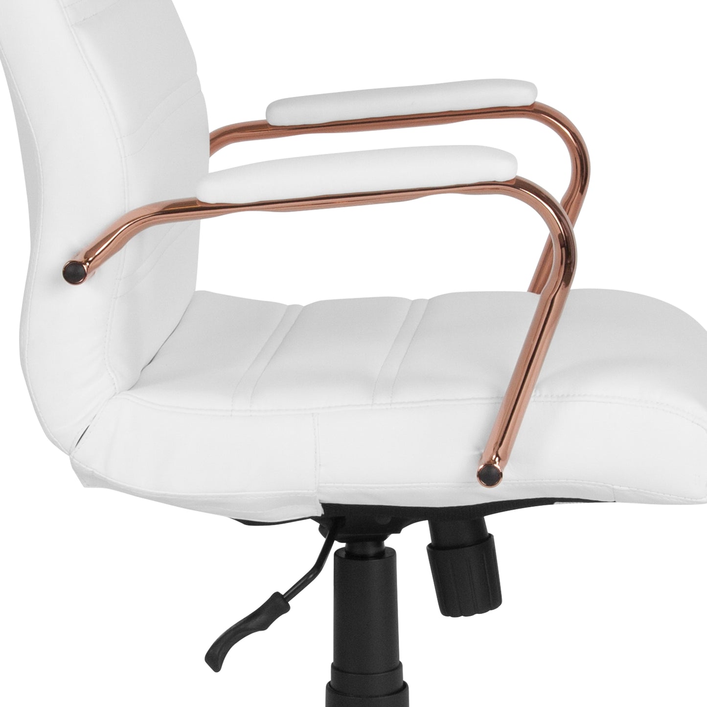 Whitney High Back White LeatherSoft Executive Swivel Office Chair with Rose Gold Frame and Arms White LeatherSoft/Rose Gold Frame