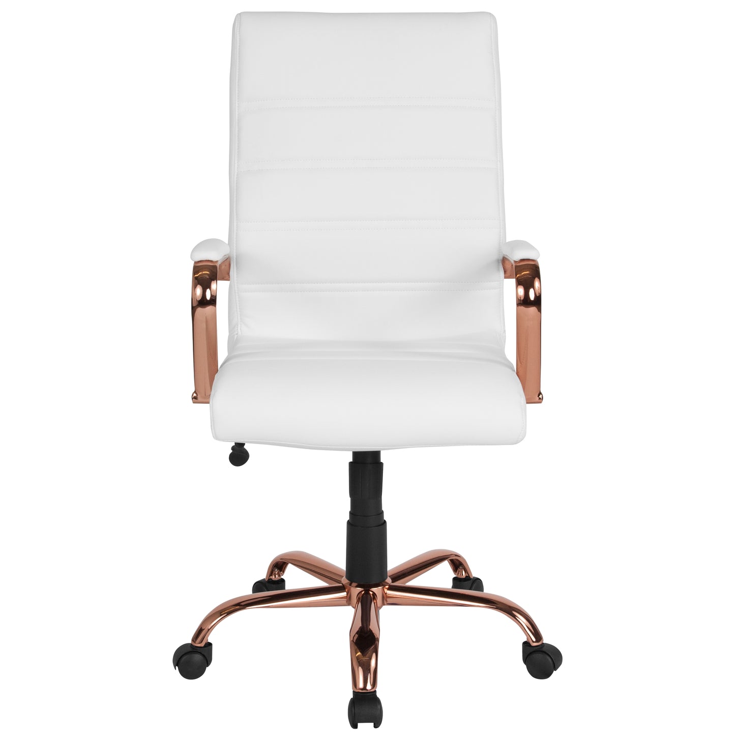 Whitney High Back White LeatherSoft Executive Swivel Office Chair with Rose Gold Frame and Arms White LeatherSoft/Rose Gold Frame