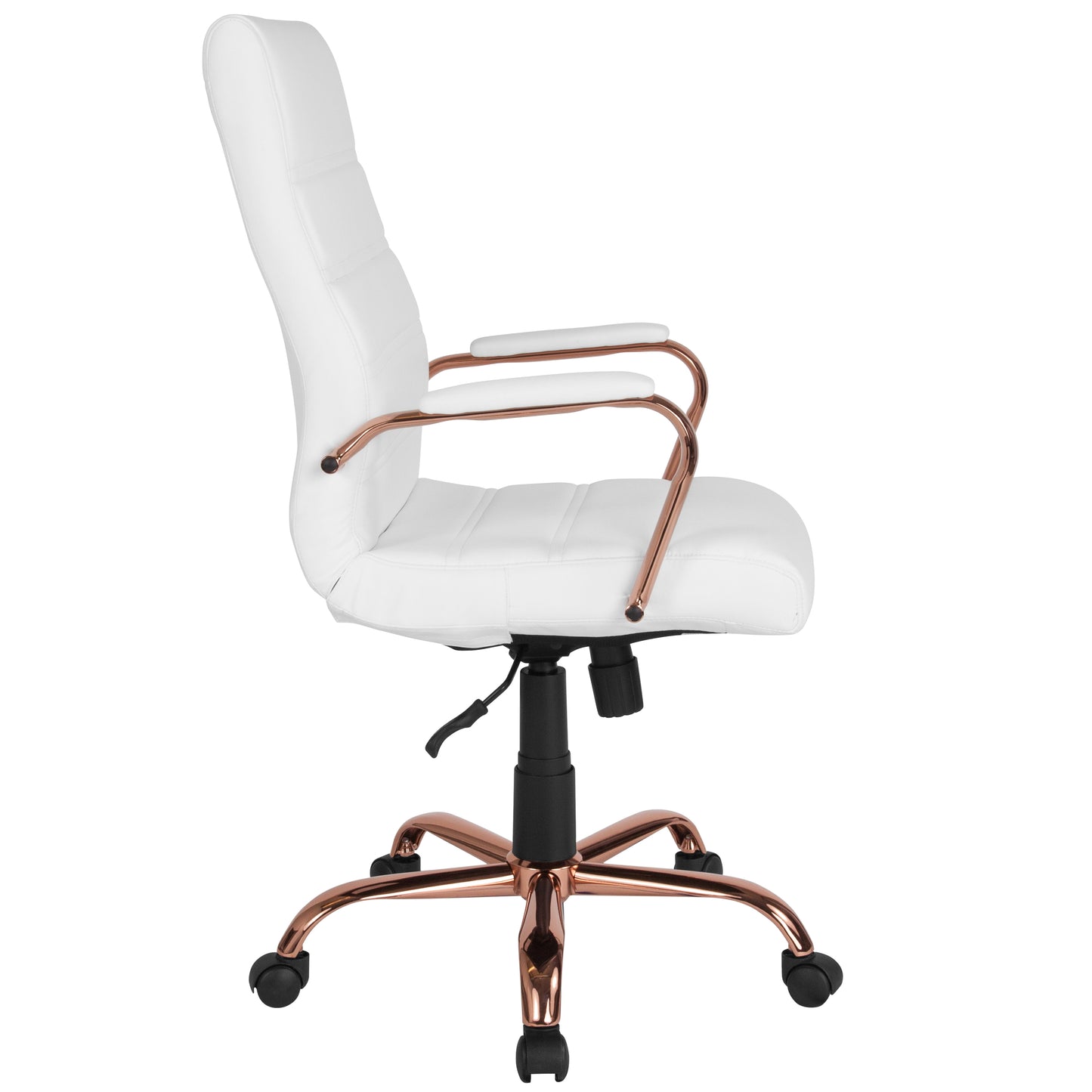 Whitney High Back White LeatherSoft Executive Swivel Office Chair with Rose Gold Frame and Arms White LeatherSoft/Rose Gold Frame