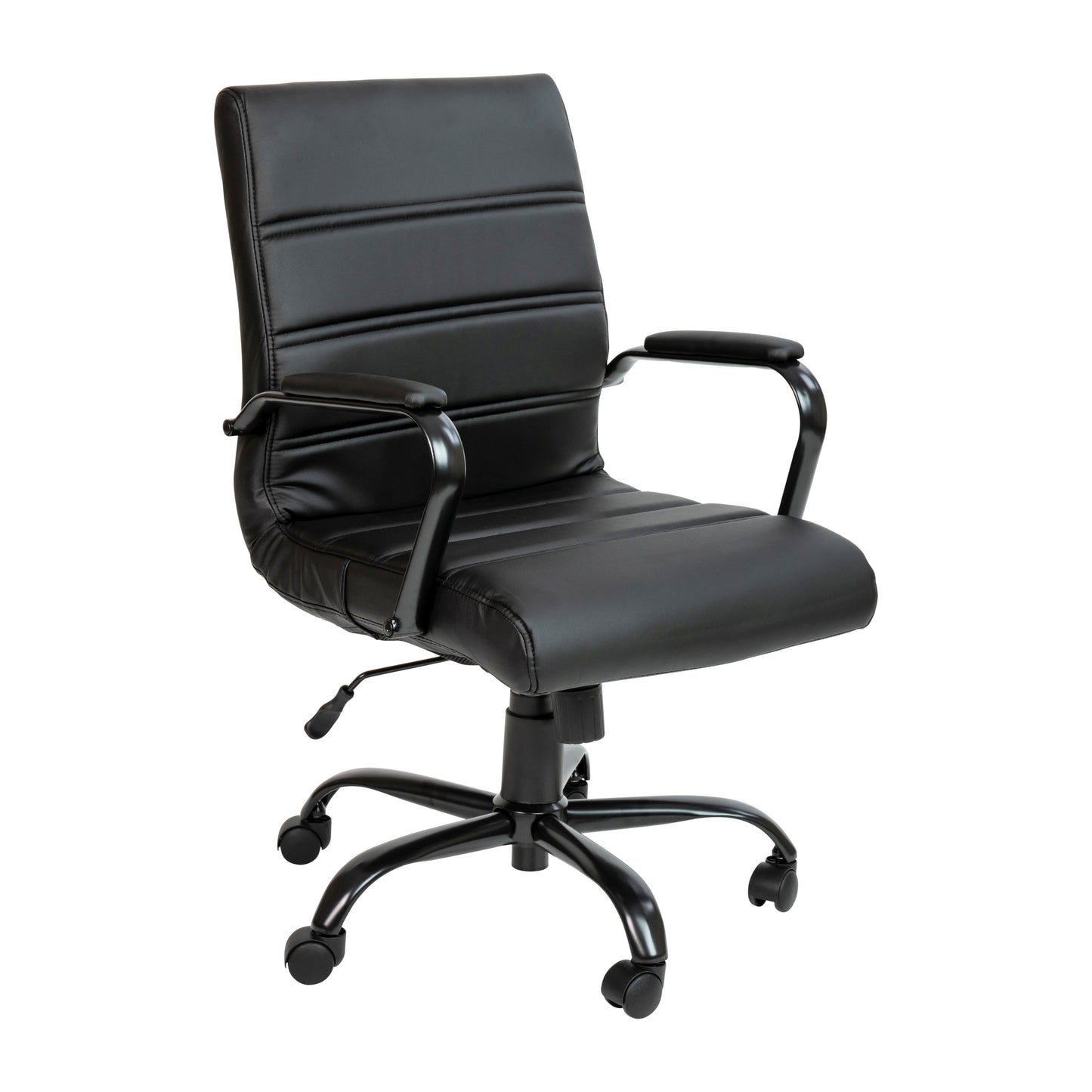 Whitney Mid-Back Black LeatherSoft Executive Swivel Office Chair with Black Frame and Arms Black LeatherSoft/Black Frame