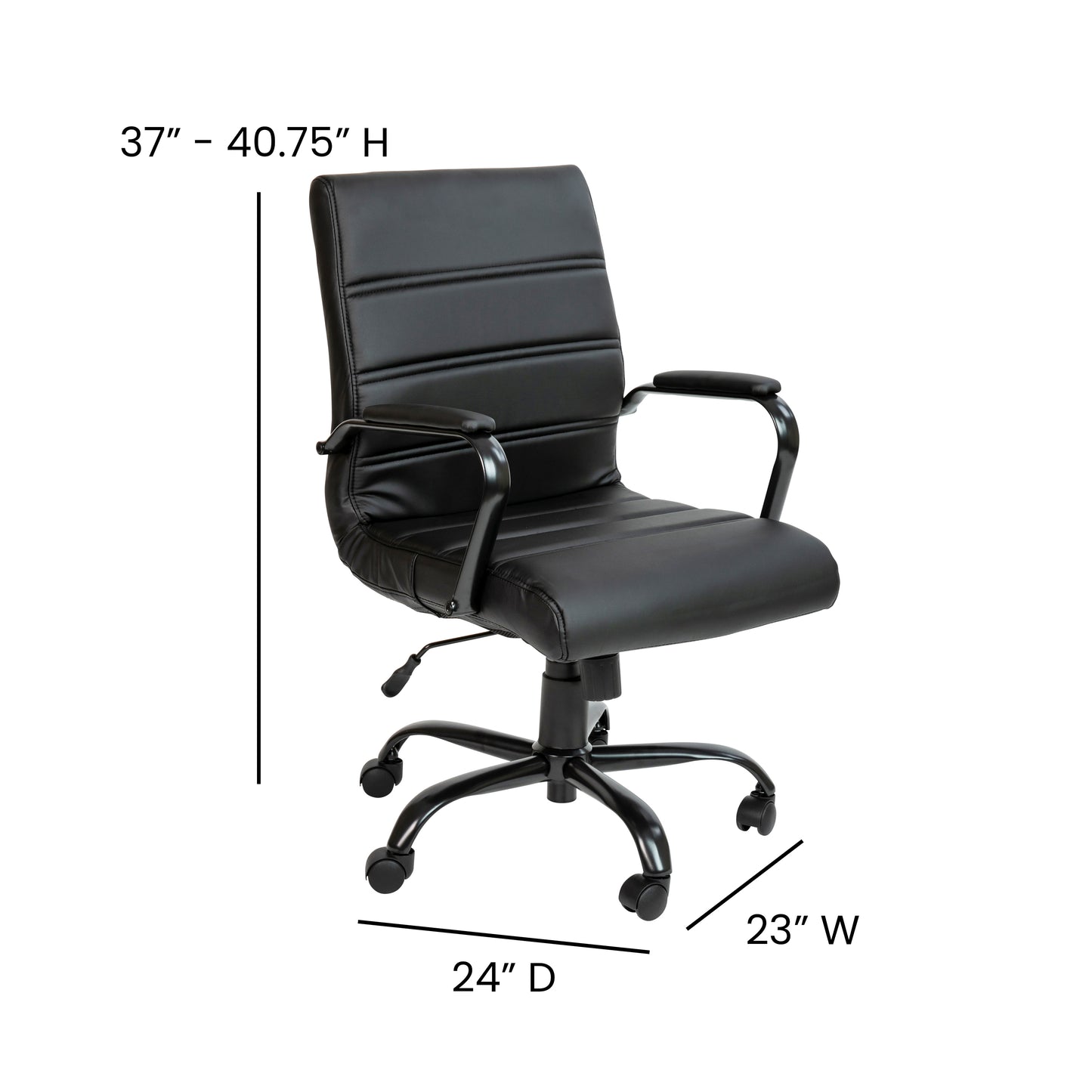 Whitney Mid-Back Black LeatherSoft Executive Swivel Office Chair with Black Frame and Arms Black LeatherSoft/Black Frame