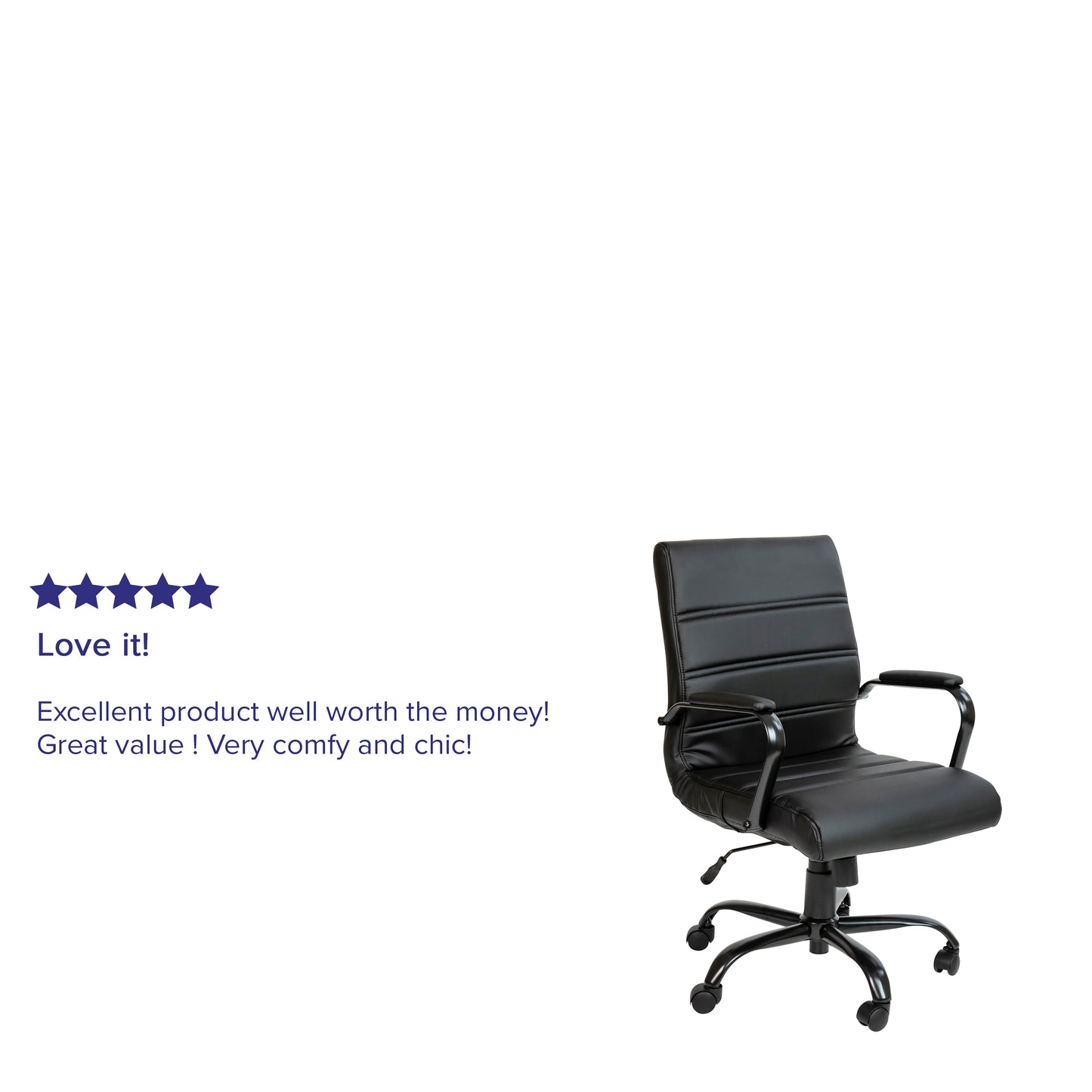 Whitney Mid-Back Black LeatherSoft Executive Swivel Office Chair with Black Frame and Arms Black LeatherSoft/Black Frame