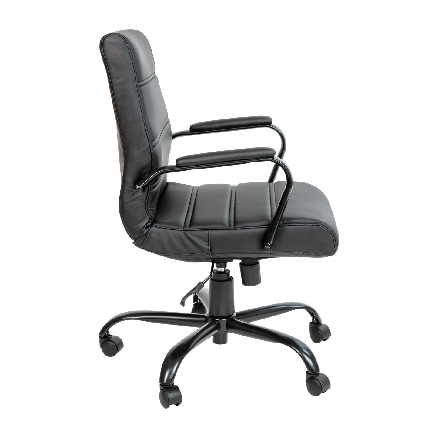 Whitney Mid-Back Black LeatherSoft Executive Swivel Office Chair with Black Frame and Arms Black LeatherSoft/Black Frame