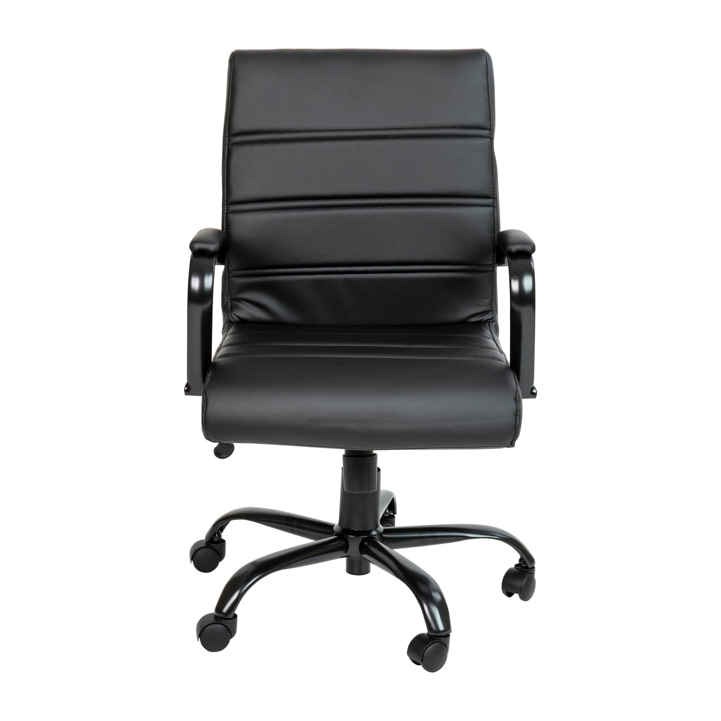 Whitney Mid-Back Black LeatherSoft Executive Swivel Office Chair with Black Frame and Arms Black LeatherSoft/Black Frame