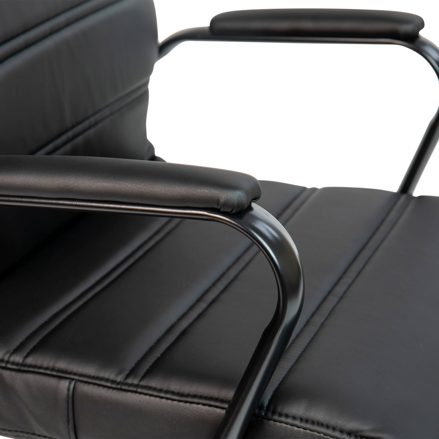 Whitney Mid-Back Black LeatherSoft Executive Swivel Office Chair with Black Frame and Arms Black LeatherSoft/Black Frame