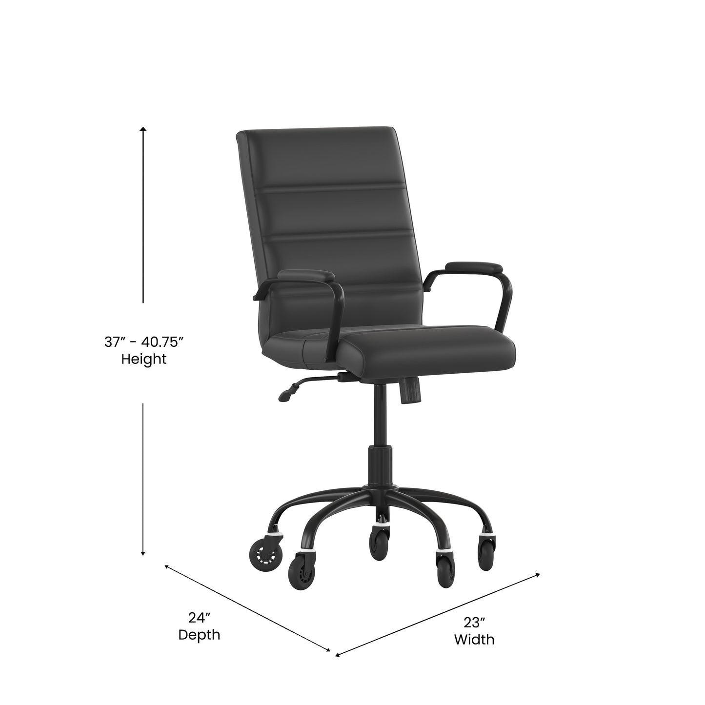 Camilia Mid-Back Black LeatherSoft Executive Swivel Office Chair with Black Frame, Arms, and Transparent Roller Wheels Black LeatherSoft/Black Frame