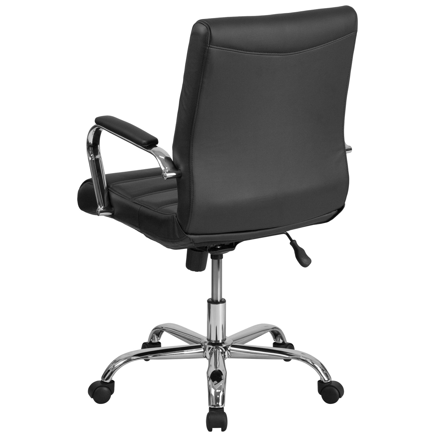 Whitney Mid-Back Black LeatherSoft Executive Swivel Office Chair with Chrome Frame and Arms Black LeatherSoft/Chrome Frame