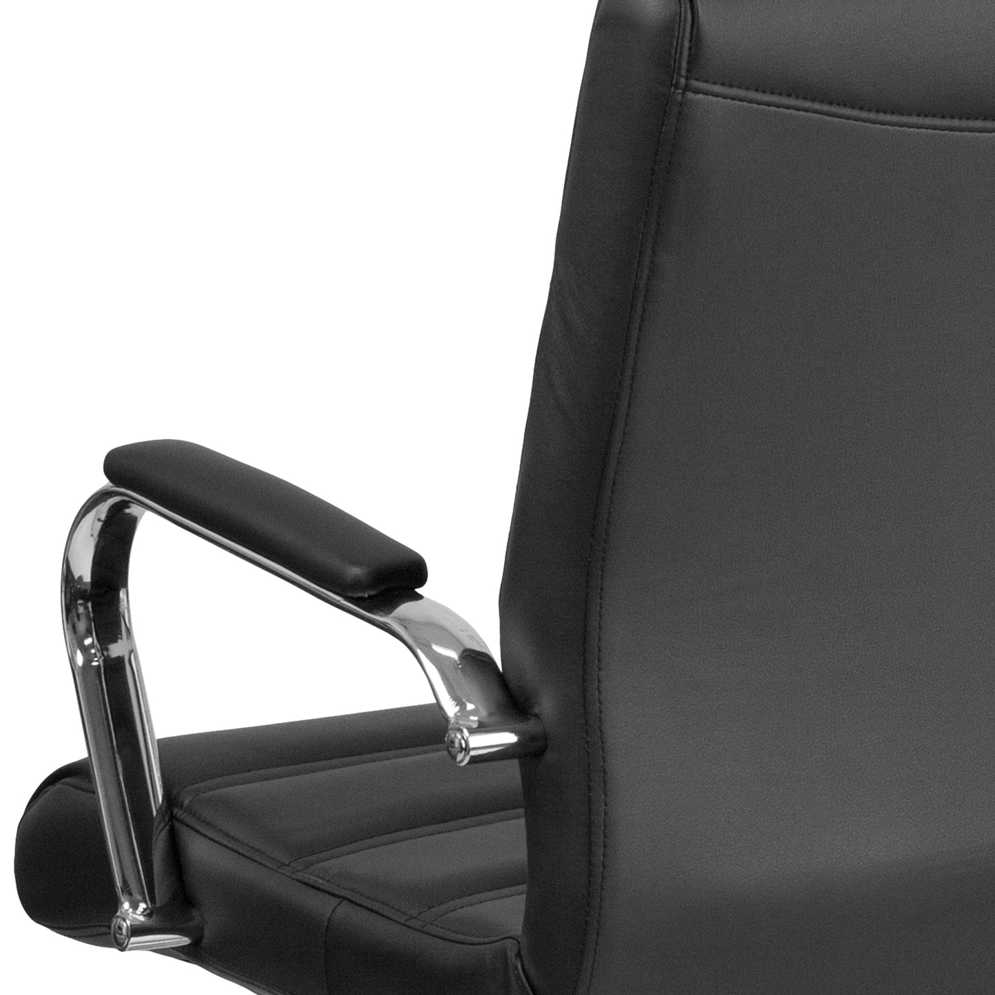 Whitney Mid-Back Black LeatherSoft Executive Swivel Office Chair with Chrome Frame and Arms Black LeatherSoft/Chrome Frame