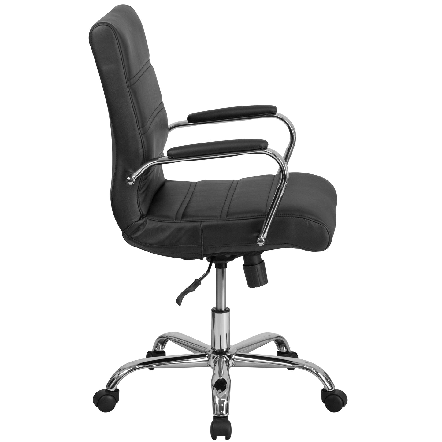 Whitney Mid-Back Black LeatherSoft Executive Swivel Office Chair with Chrome Frame and Arms Black LeatherSoft/Chrome Frame