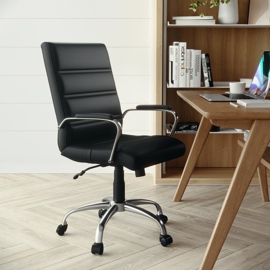 Whitney Mid-Back Black LeatherSoft Executive Swivel Office Chair with Chrome Frame and Arms Black LeatherSoft/Chrome Frame GO-2286M-BK-GG