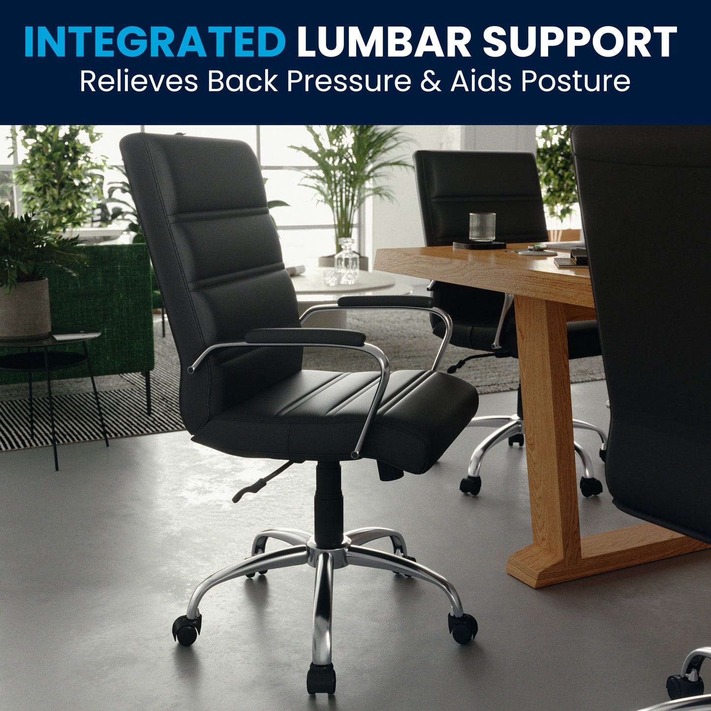 Whitney Mid-Back Black LeatherSoft Executive Swivel Office Chair with Chrome Frame and Arms Black LeatherSoft/Chrome Frame