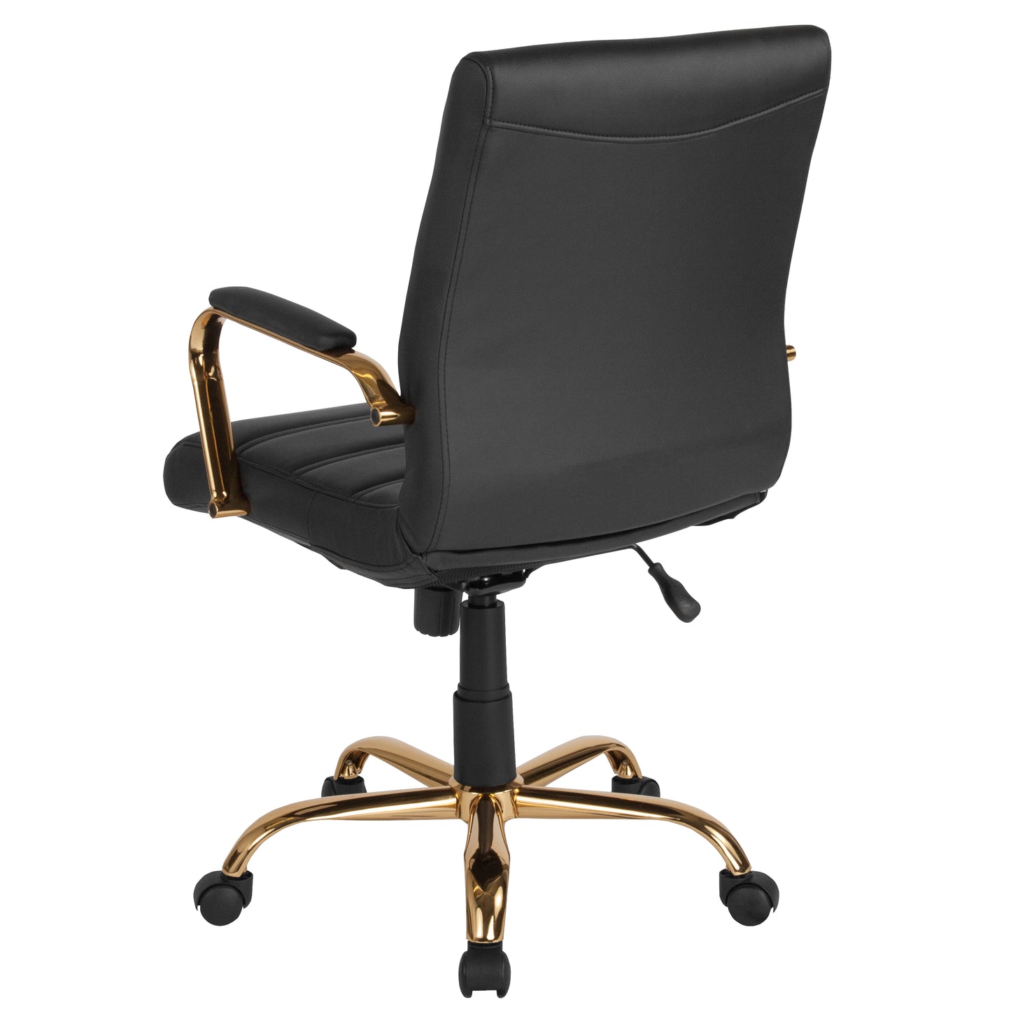 Whitney Mid-Back Black LeatherSoft Executive Swivel Office Chair with Gold Frame and Arms Black LeatherSoft/Gold Frame