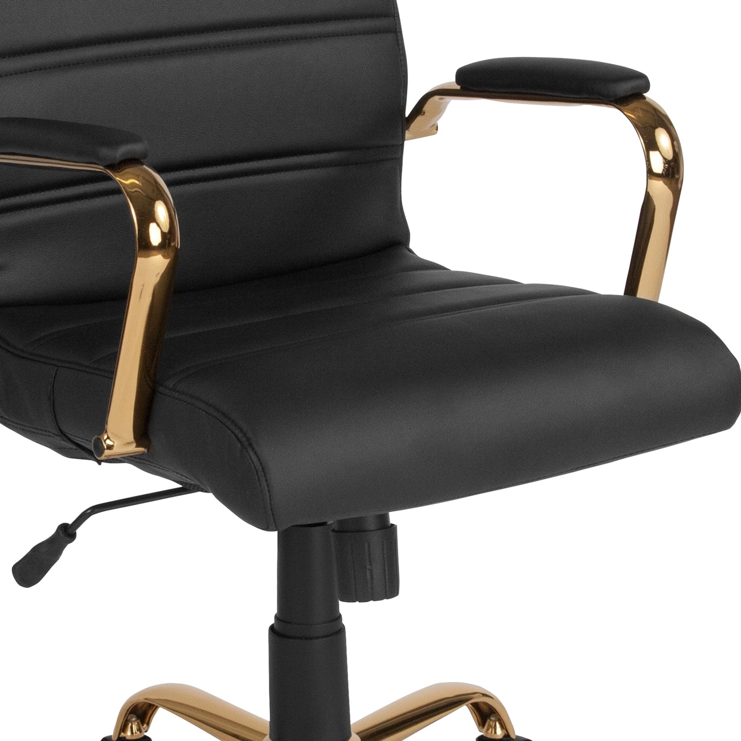 Whitney Mid-Back Black LeatherSoft Executive Swivel Office Chair with Gold Frame and Arms Black LeatherSoft/Gold Frame