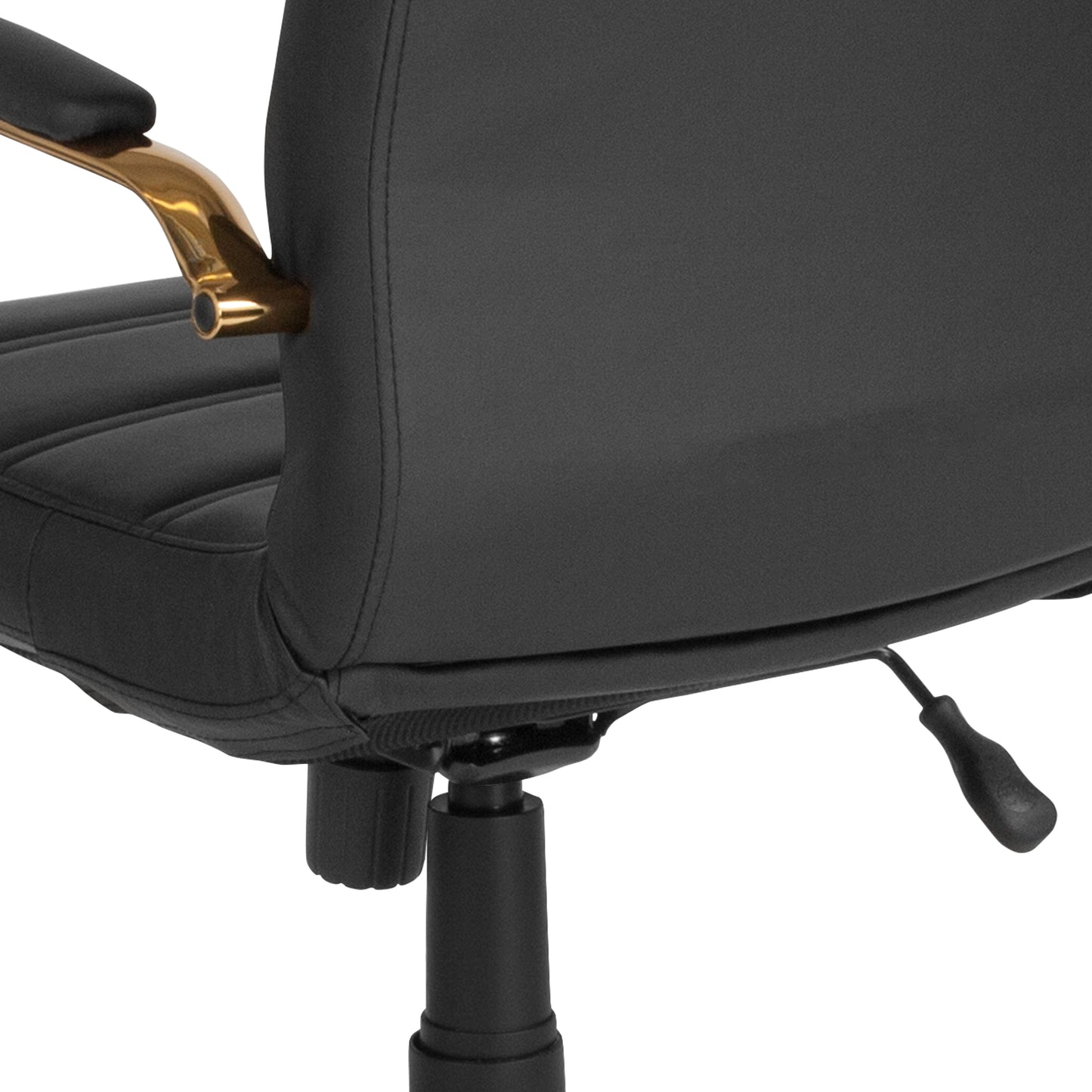 Whitney Mid-Back Black LeatherSoft Executive Swivel Office Chair with Gold Frame and Arms Black LeatherSoft/Gold Frame