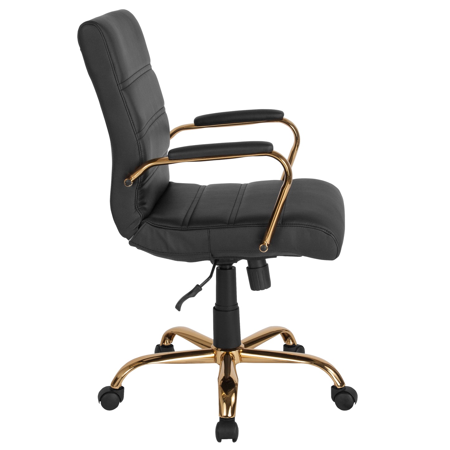 Whitney Mid-Back Black LeatherSoft Executive Swivel Office Chair with Gold Frame and Arms Black LeatherSoft/Gold Frame