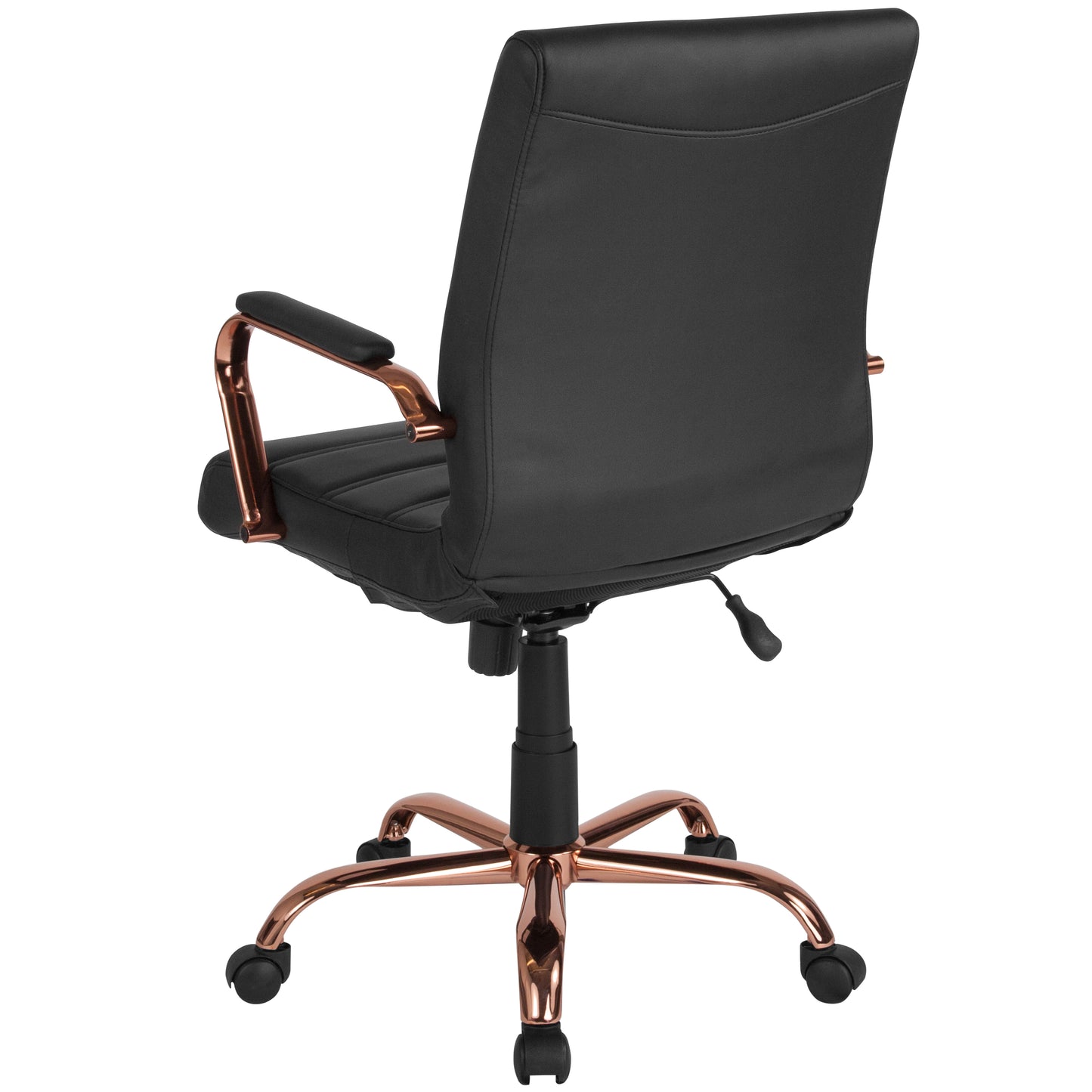Whitney Mid-Back Black LeatherSoft Executive Swivel Office Chair with Rose Gold Frame and Arms Black LeatherSoft/Rose Gold Frame