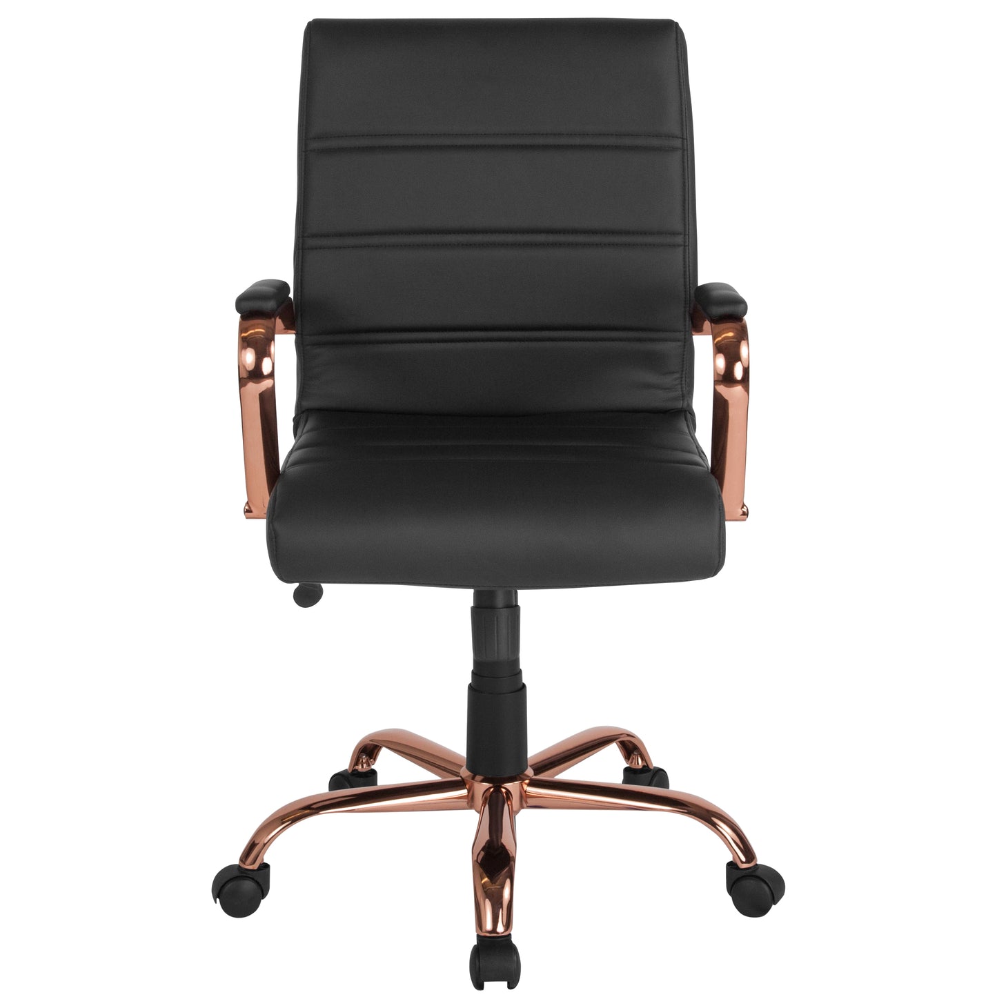 Whitney Mid-Back Black LeatherSoft Executive Swivel Office Chair with Rose Gold Frame and Arms Black LeatherSoft/Rose Gold Frame