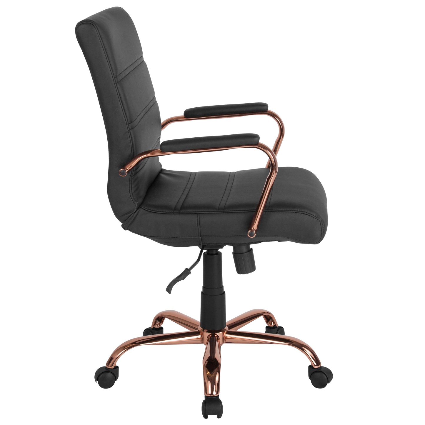 Whitney Mid-Back Black LeatherSoft Executive Swivel Office Chair with Rose Gold Frame and Arms Black LeatherSoft/Rose Gold Frame