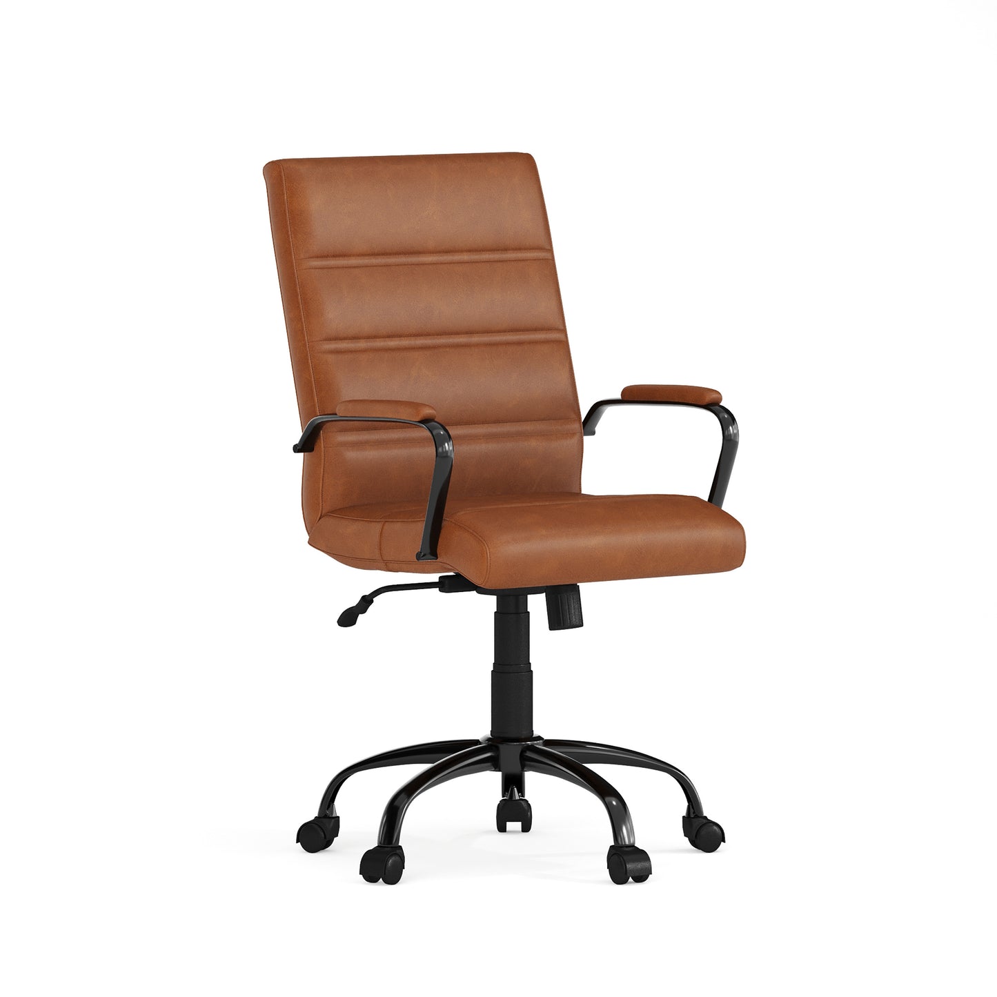 Whitney Mid-Back Brown LeatherSoft Executive Swivel Office Chair with Black Frame and Arms Brown LeatherSoft/Black Frame