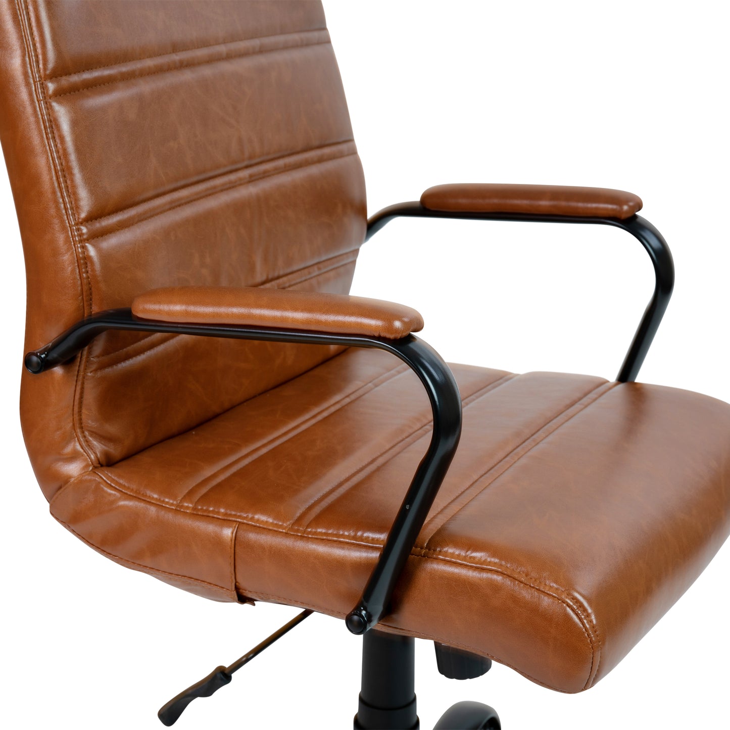 Whitney Mid-Back Brown LeatherSoft Executive Swivel Office Chair with Black Frame and Arms Brown LeatherSoft/Black Frame