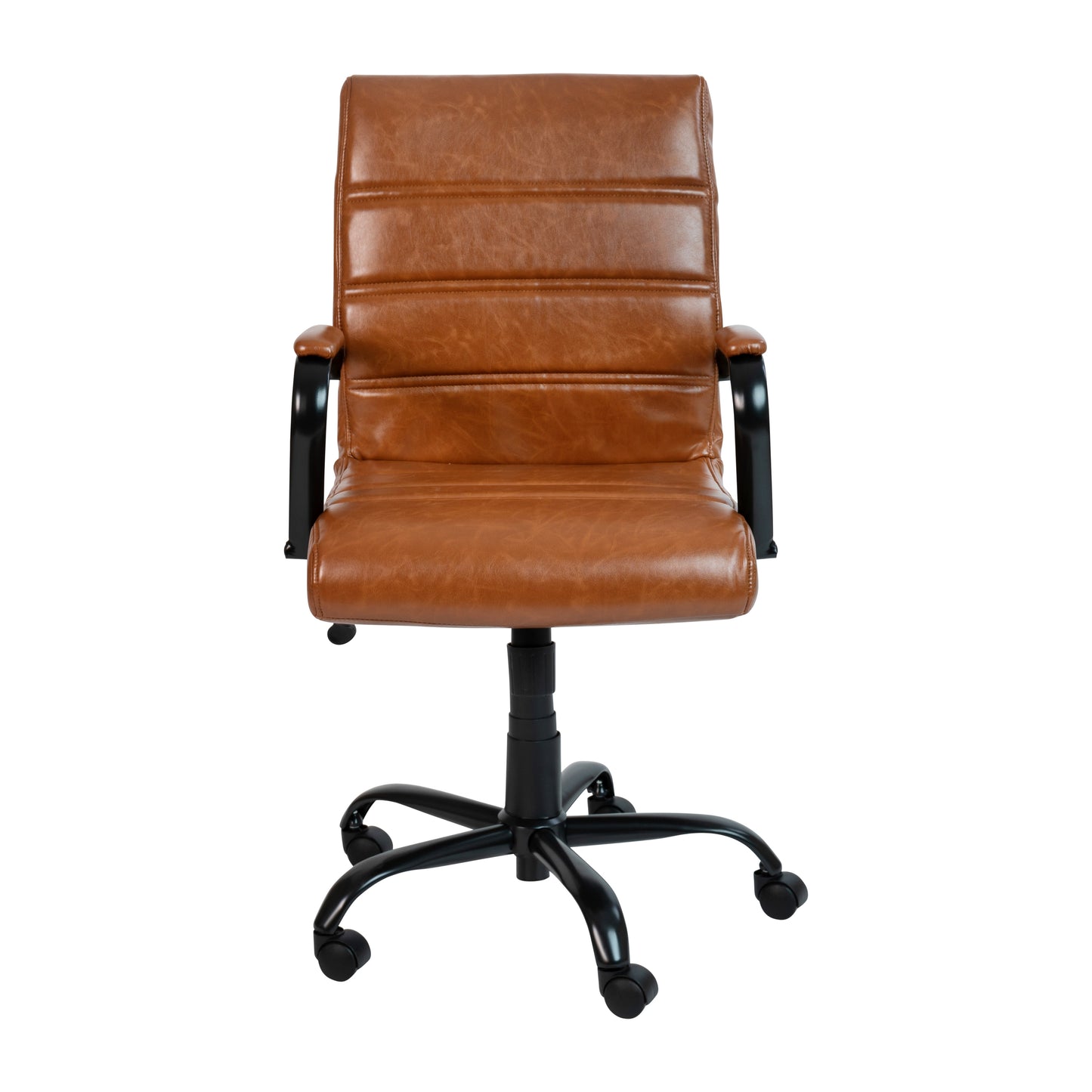 Whitney Mid-Back Brown LeatherSoft Executive Swivel Office Chair with Black Frame and Arms Brown LeatherSoft/Black Frame