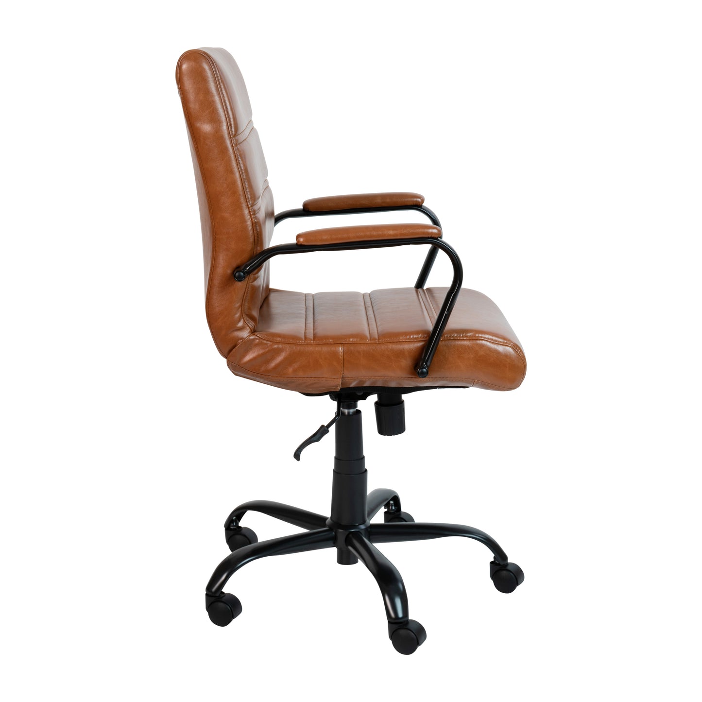 Whitney Mid-Back Brown LeatherSoft Executive Swivel Office Chair with Black Frame and Arms Brown LeatherSoft/Black Frame