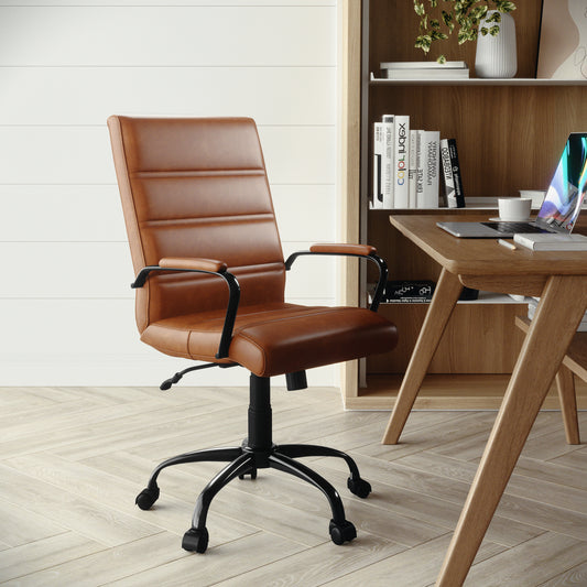 Whitney Mid-Back Brown LeatherSoft Executive Swivel Office Chair with Black Frame and Arms Brown LeatherSoft/Black Frame GO-2286M-BR-BK-GG