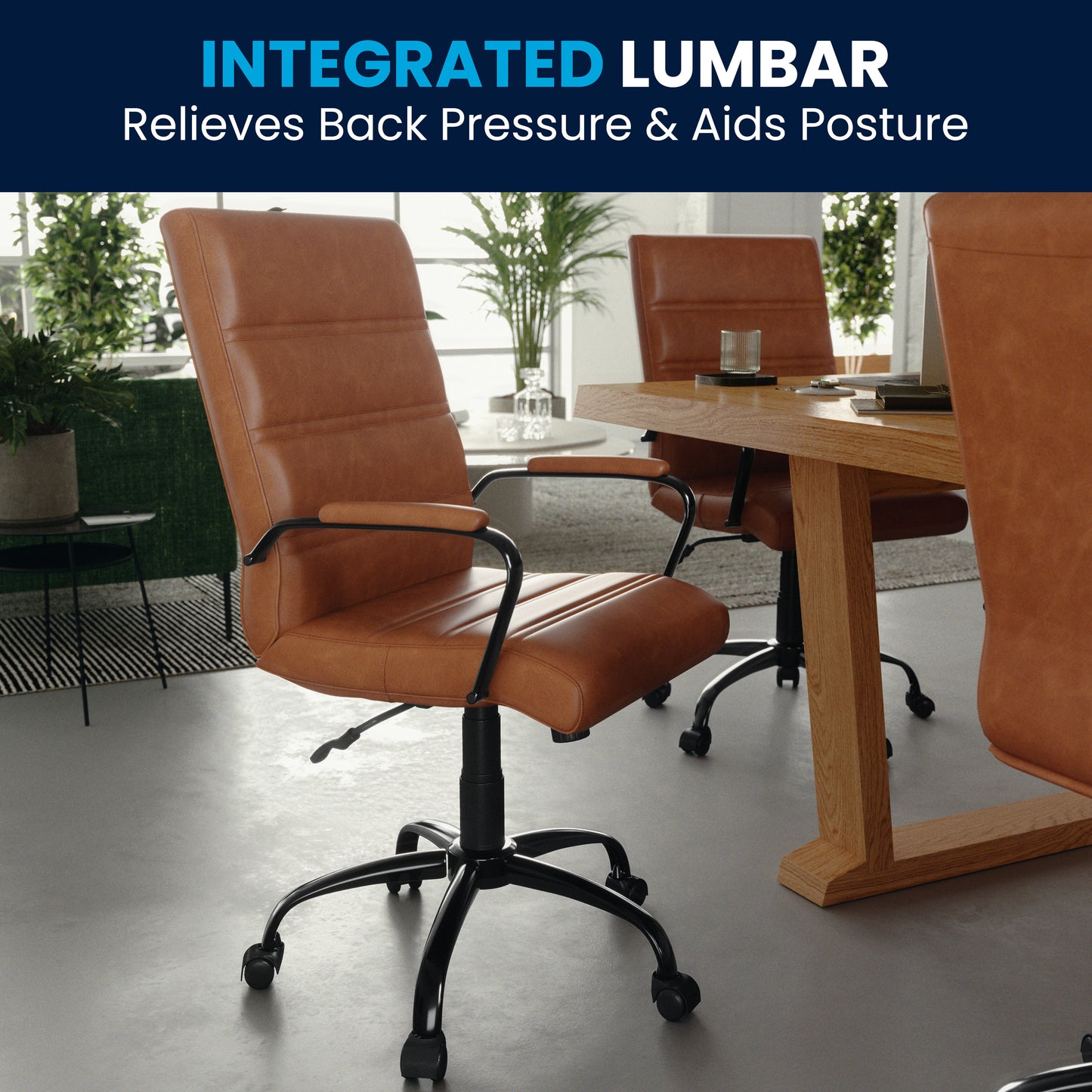 Whitney Mid-Back Brown LeatherSoft Executive Swivel Office Chair with Black Frame and Arms Brown LeatherSoft/Black Frame