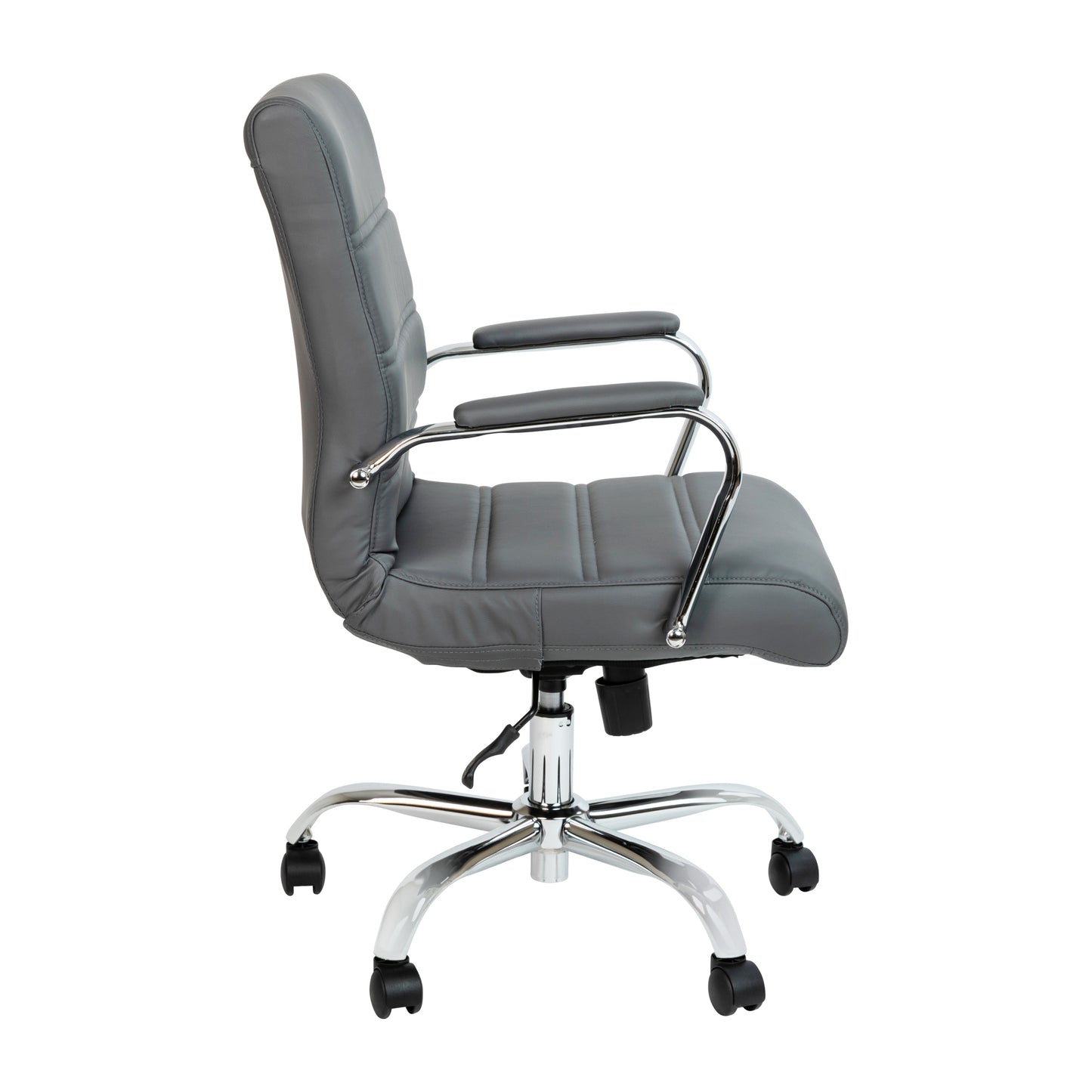 Whitney Mid-Back Gray LeatherSoft Executive Swivel Office Chair with Chrome Frame and Arms Gray LeatherSoft/Chrome Frame