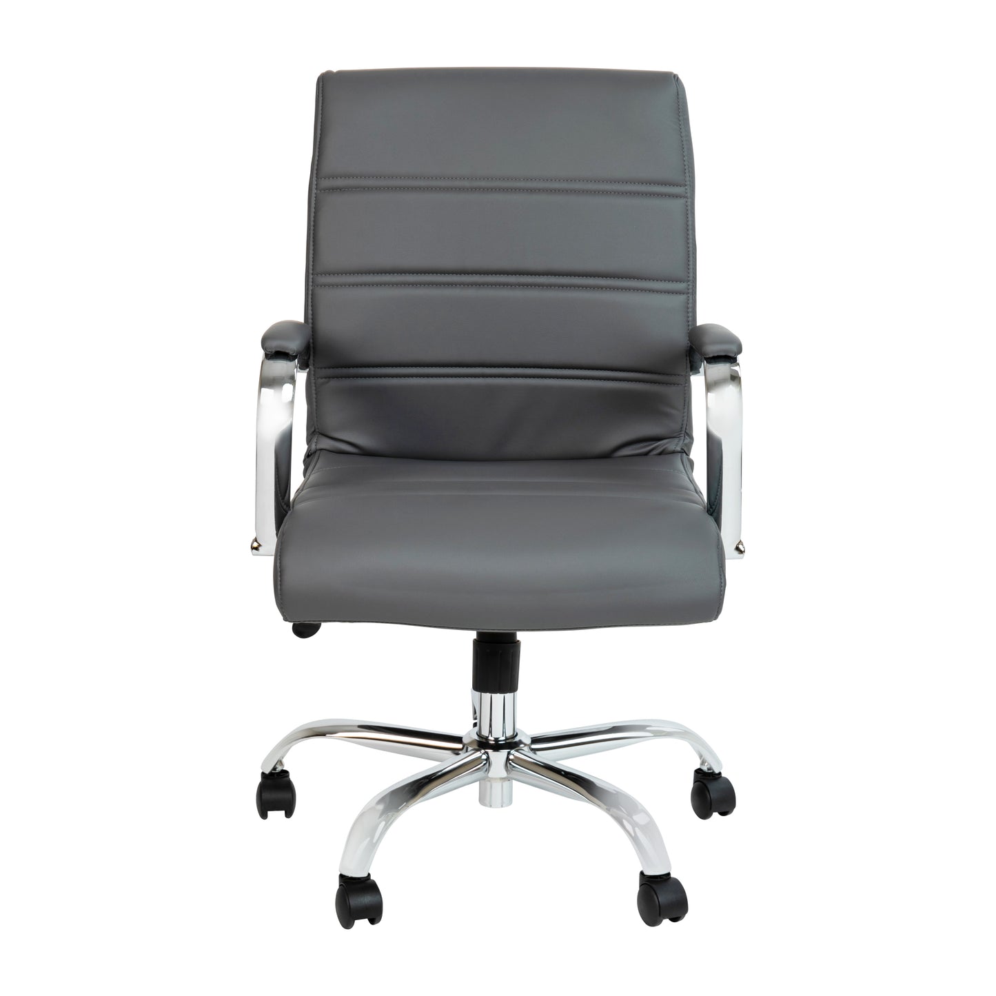 Whitney Mid-Back Gray LeatherSoft Executive Swivel Office Chair with Chrome Frame and Arms Gray LeatherSoft/Chrome Frame